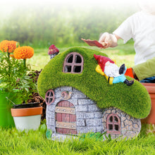 Load image into Gallery viewer, ILLUMINEW House Garden Statues with Solar Lights, LED Cute Flocked Fairy House with Gnomes Garden Figurine, Outdoor Patio Yard Lawn Decorations Gift
