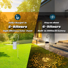 Load image into Gallery viewer, Freekite Solar Lantern for Garden, Metal Outdoor Lantern with a Shepherd&#39;s Hook, IP65 Waterproof Garden Decoration Path Lights, Solar Lights for Garden Outside Table Patio Balcony Courtyard
