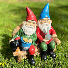 Load image into Gallery viewer, Exhart Good Time Bud Buddies Gnome Statue - Hand-Painted Gnome Best Friends Eating Chips &amp; Smoking Marijuana Weed w/LED Accent Lights - Resin Gnome Decor Perfect for Home Garden Art, 10 Inches Tall
