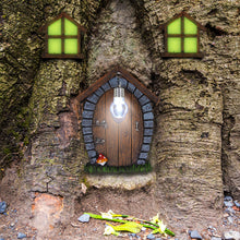 Load image into Gallery viewer, Juegoal Fairy Gnome Home Miniature Window and Door with Litter lamp for Trees Decoration, Glow in Dark Fairies Sleeping Door and Windows, Yard Art Garden Sculpture, Lawn Ornament Decor
