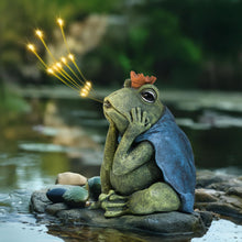 Load image into Gallery viewer, hvfun Solar-Powered Frog Prince Spitting LED Light – Resin Garden Statue with Waterproof Design
