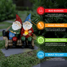 Load image into Gallery viewer, Exhart Good Time Bud Buddies Gnome Statue - Hand-Painted Gnome Best Friends Eating Chips &amp; Smoking Marijuana Weed w/LED Accent Lights - Resin Gnome Decor Perfect for Home Garden Art, 10 Inches Tall
