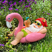 Load image into Gallery viewer, Mood Lab Garden Gnome on Flamingo - Funny Gnome Figurine - 8 Inch Depth Lawn Statue - for Outdoor or House Decor

