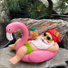 Load image into Gallery viewer, Mood Lab Garden Gnome on Flamingo - Funny Gnome Figurine - 8 Inch Depth Lawn Statue - for Outdoor or House Decor
