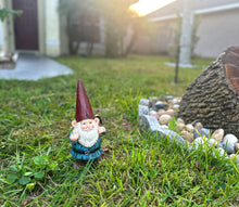 Load image into Gallery viewer, 12 Inch High Angry Garden Gnome Holding Pick Axe Decorative Yard Statue - Rude Hand Gesture Indoor/Outdoor Hand-Painted Grumpy Garden Patio or Porch Decor
