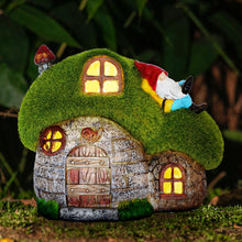 Load image into Gallery viewer, ILLUMINEW House Garden Statues with Solar Lights, LED Cute Flocked Fairy House with Gnomes Garden Figurine, Outdoor Patio Yard Lawn Decorations Gift
