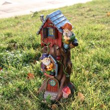 Load image into Gallery viewer, TERESA'S COLLECTIONS Garden Ornaments Outdoor, Lovely Solar Tree Fairy House with Garden Gonks, Waterproof Garden Fairy House Ornaments, Indoor Outdoor 28CM
