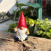 Load image into Gallery viewer, WSHMZYHOME Garden Gnome with Red Hat and Leaf Umbrella, Decorative Outdoor Statue, White Beard
