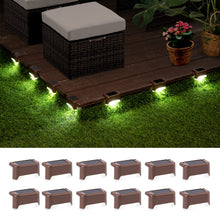 Load image into Gallery viewer, GIGALUMI Solar Fence Lights Outdoor Garden, 12 Pack Solar Step Lights, Waterproof Deck Decorative Lighting for Stairs, Yard, Patio, Gutter, Garden, Pathway Decoration (Brown, Cold White)
