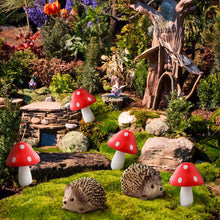 Load image into Gallery viewer, Queekay Fairy Outdoor Garden Animals Figurines Outdoor Fairy Wild Garden Accessories Resin Hedgehogs and Wood Mushroom Miniature Figurines for Plant Pots Bonsai Craft Decor Supplies
