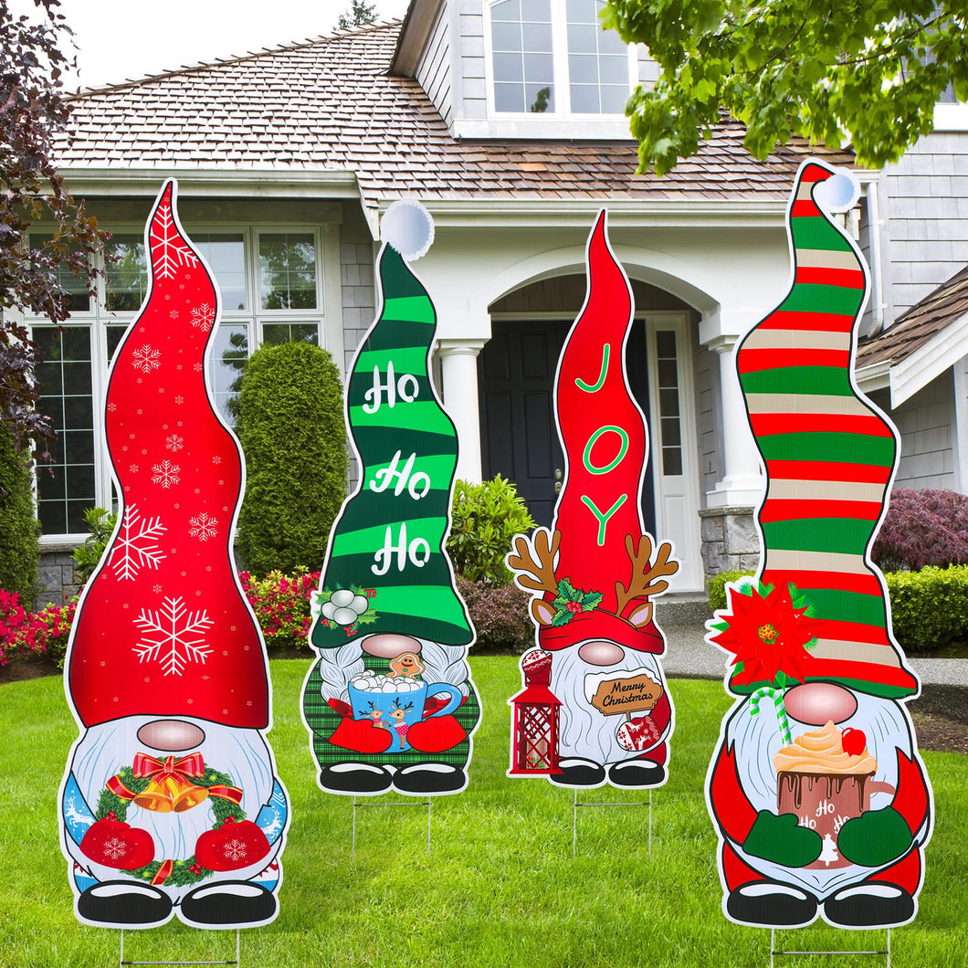 Soaoo 4 Large Christmas Gnome Yard Signs with Stakes - 39.4 Inch Outdoor Decorations for Garden, Courtyard, Lawn & Xmas Party Supplies