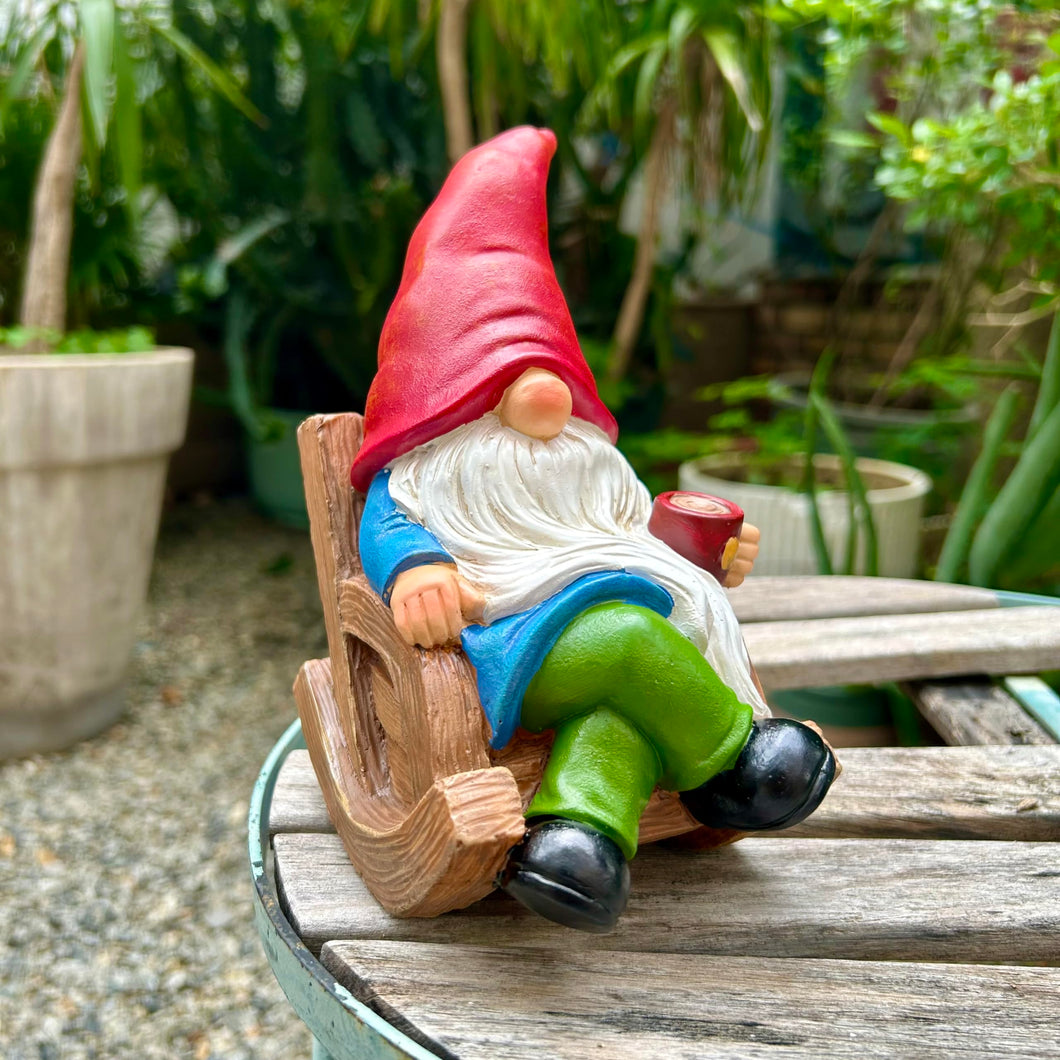 Drinking Coffee Faceless Garden Gnome Statue Decoration 7.3