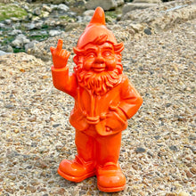 Load image into Gallery viewer, Stone-Lite Figurine - garden gnome giving the finger - 30cm - orange - funny present
