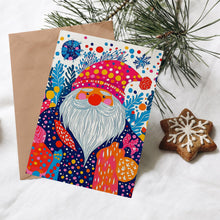 Load image into Gallery viewer, Wee Blue Coo Greeting Card Modern Folk Art Garden Gnome Vibrant Colourful Blank For Him Or Her Art Xmas Christmas Card
