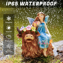 Load image into Gallery viewer, twinbling Solar Garden Fairy Decor for Outside Highland Cow with Flowers, Butterflies and 5 LED Lights, Outdoor Decorate Yard Gifts for Table Terrace Lawn Birthdays Grandma Mom
