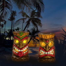 Load image into Gallery viewer, TERESA&#39;S COLLECTIONS Tiki Head Garden Decor with Solar Outdoor Light, Set of 2 Tropical Hawaiian Tiki Torch Resin Christmas Decorations Garden Sculptures &amp; Statues Yard Decor Thanksgiving Gifts 6&quot;
