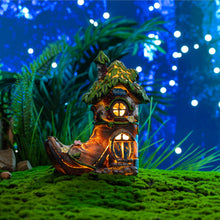 Load image into Gallery viewer, TERESA'S COLLECTIONS Boot Fairy House Garden Statues with Solar Outdoor Light, Resin Fairy Garden Accessories Outdoor Christmas Decorations Lawn Ornaments Yard Decor Thanksgiving Gifts for Mom, 8.5"
