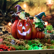 Load image into Gallery viewer, TERESA&#39;S COLLECTIONS Garden Ornaments Outdoor, Lovely Gonks Climbing Pumpkin with LED Lights, Waterproof Resin Gnomes Ornaments, Garden Decorations Gifts, Indoor Outdoor, 15.5CM
