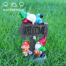 Load image into Gallery viewer, Solar Garden Gnome Statues Outdoor Garden Decor with Welcome Sign, 11.8&#39;&#39; Resin Garden Gnomes Sculptures &amp; Statues for Patio, Balcony, Yard, Lawn Ornament, Housewarming Garden Gift
