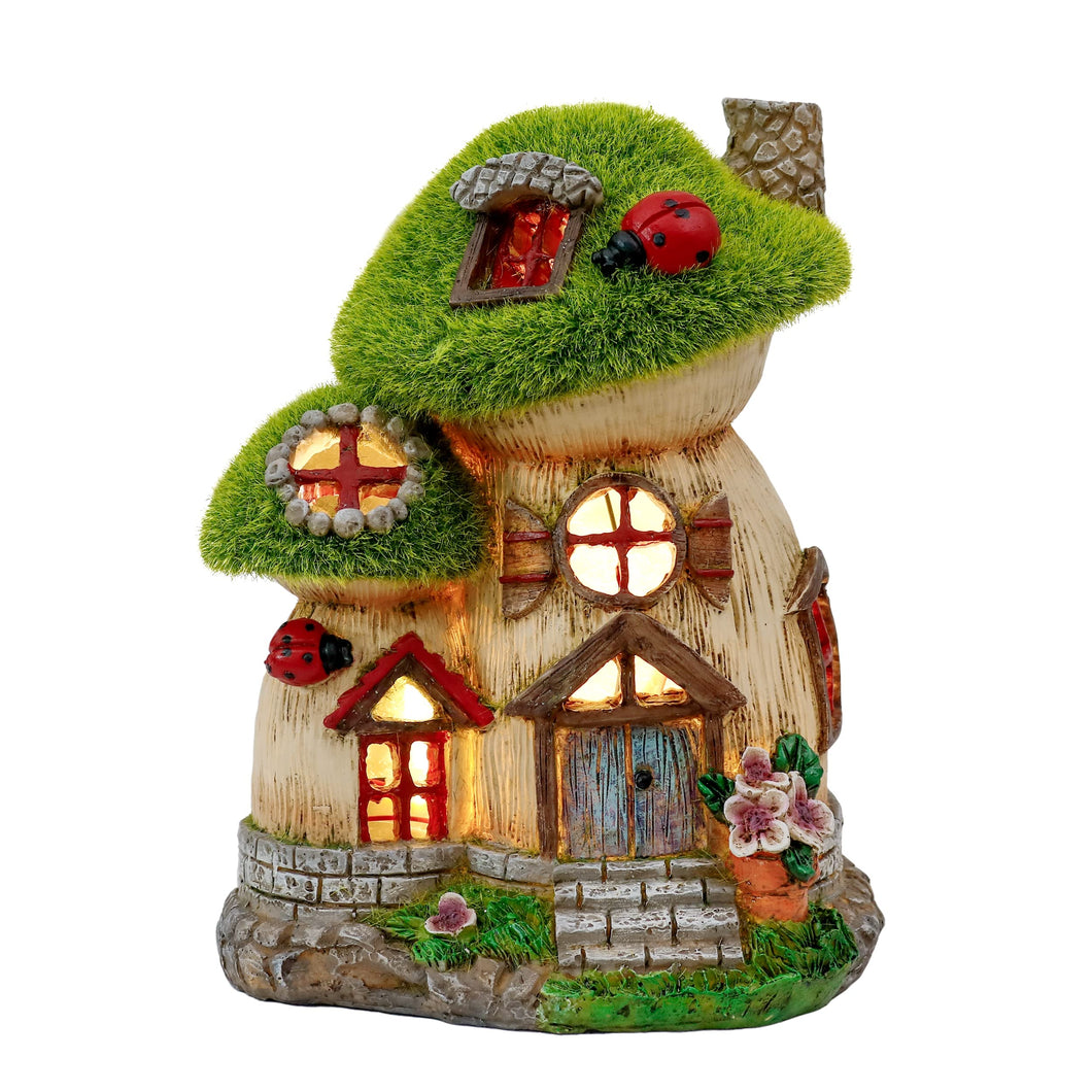 TERESA'S COLLECTIONS Mushroom Garden Statues with Outdoor Solar Light for Garden Decor, Green Flocked Decorations Resin Fairy House Accessories, Outdoor Decor Yard Gifts for Mom Women