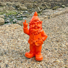 Load image into Gallery viewer, Stone-Lite Figurine - garden gnome giving the finger - 30cm - orange - funny present
