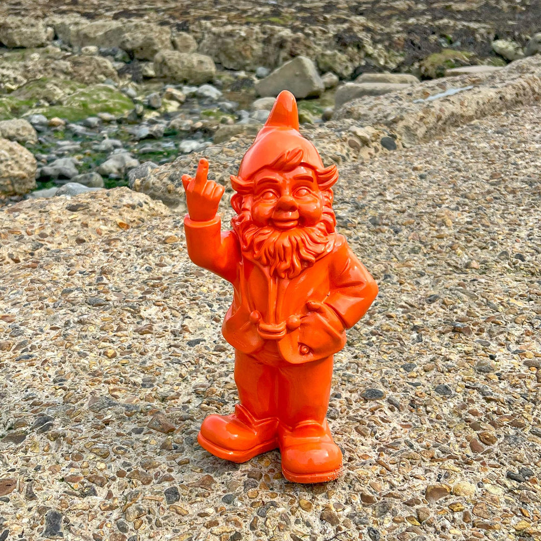 Stone-Lite Figurine - garden gnome giving the finger - 30cm - orange - funny present