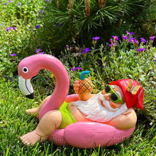 Load image into Gallery viewer, Mood Lab Garden Gnome on Flamingo - Funny Gnome Figurine - 8 Inch Depth Lawn Statue - for Outdoor or House Decor
