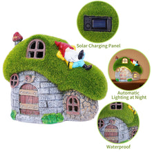 Load image into Gallery viewer, ILLUMINEW House Garden Statues with Solar Lights, LED Cute Flocked Fairy House with Gnomes Garden Figurine, Outdoor Patio Yard Lawn Decorations Gift
