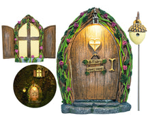Load image into Gallery viewer, Opening Fairy Door &amp; Window Set for Trees - Fairy Garden Kit with Light, Decor
