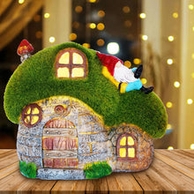 Load image into Gallery viewer, ILLUMINEW House Garden Statues with Solar Lights, LED Cute Flocked Fairy House with Gnomes Garden Figurine, Outdoor Patio Yard Lawn Decorations Gift

