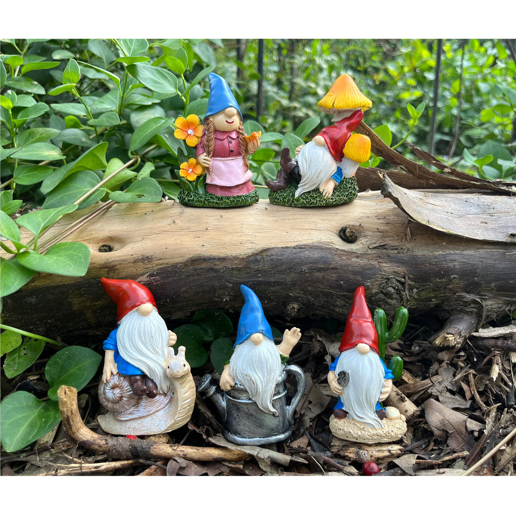 Cliocoo 5pcs Gnome Miniature Set for Fairy Garden, Lovely Resin Dwarf Figurines Kit for Garden Yard Patio Outdoor Home Decoration (Gnome Set-2)