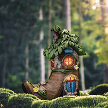Load image into Gallery viewer, TERESA'S COLLECTIONS Boot Fairy House Garden Statues with Solar Outdoor Light, Resin Fairy Garden Accessories Outdoor Christmas Decorations Lawn Ornaments Yard Decor Thanksgiving Gifts for Mom, 8.5"
