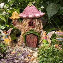 Load image into Gallery viewer, PRETMANNS Fairy Garden House Kit, with Accessories Figurines &amp; Sign – House &amp; Fairies for an Outdoor Miniature Garden – Door can open wide - 4 Pieces
