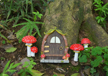 Load image into Gallery viewer, Cliocoo Fairy Door and Mushrooms for Trees, Glow in the Dark Gnome Home Door, Garden Tree Decor Kit with Adorable Mushrooms (Mushroom Fairy Door)

