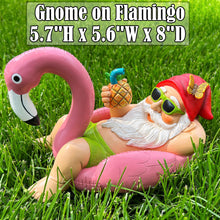 Load image into Gallery viewer, Mood Lab Garden Gnome on Flamingo - Funny Gnome Figurine - 8 Inch Depth Lawn Statue - for Outdoor or House Decor
