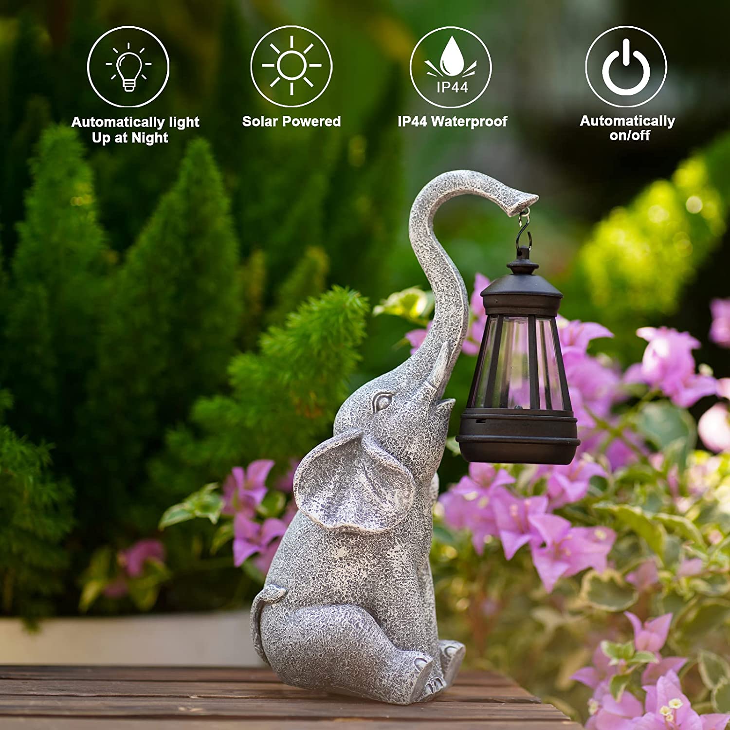 Goodeco Elephant Ornaments With Solar Lanterns, 27.5cm Elephant