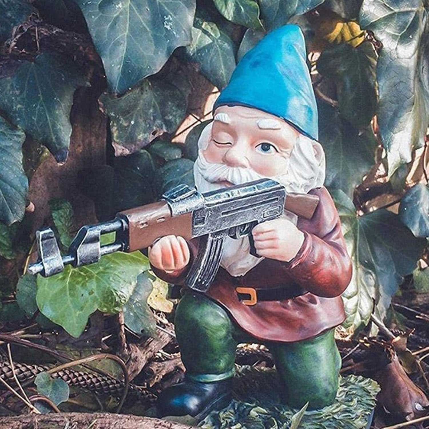 Funny Army Gnome Garden Statue | Resin Lawn Ornament | Wooden